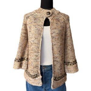 Y2K Knit Woven Beaded Neutral Kimono Sleeve Cardigan- Size M/L - BCBG Max Azria